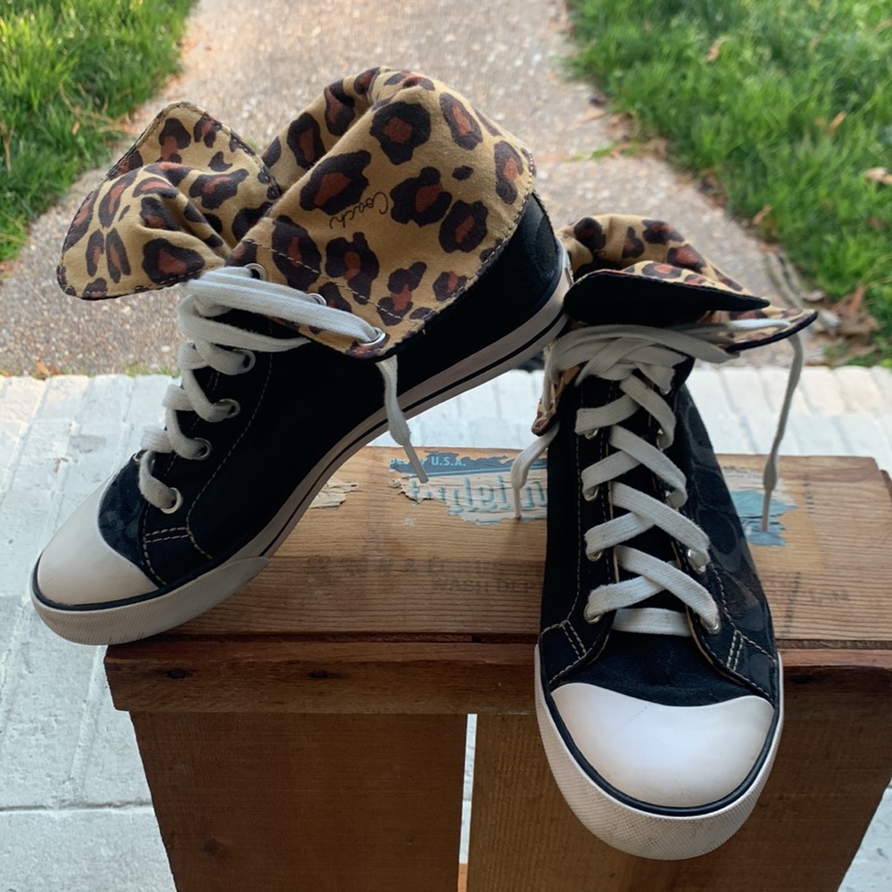COACH High tops  Hi Tops  Blk/ leopard print Sz 7.5
